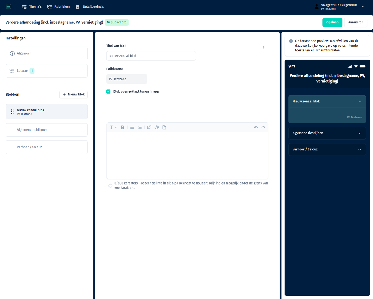 BlueApp Backoffice - verslepen