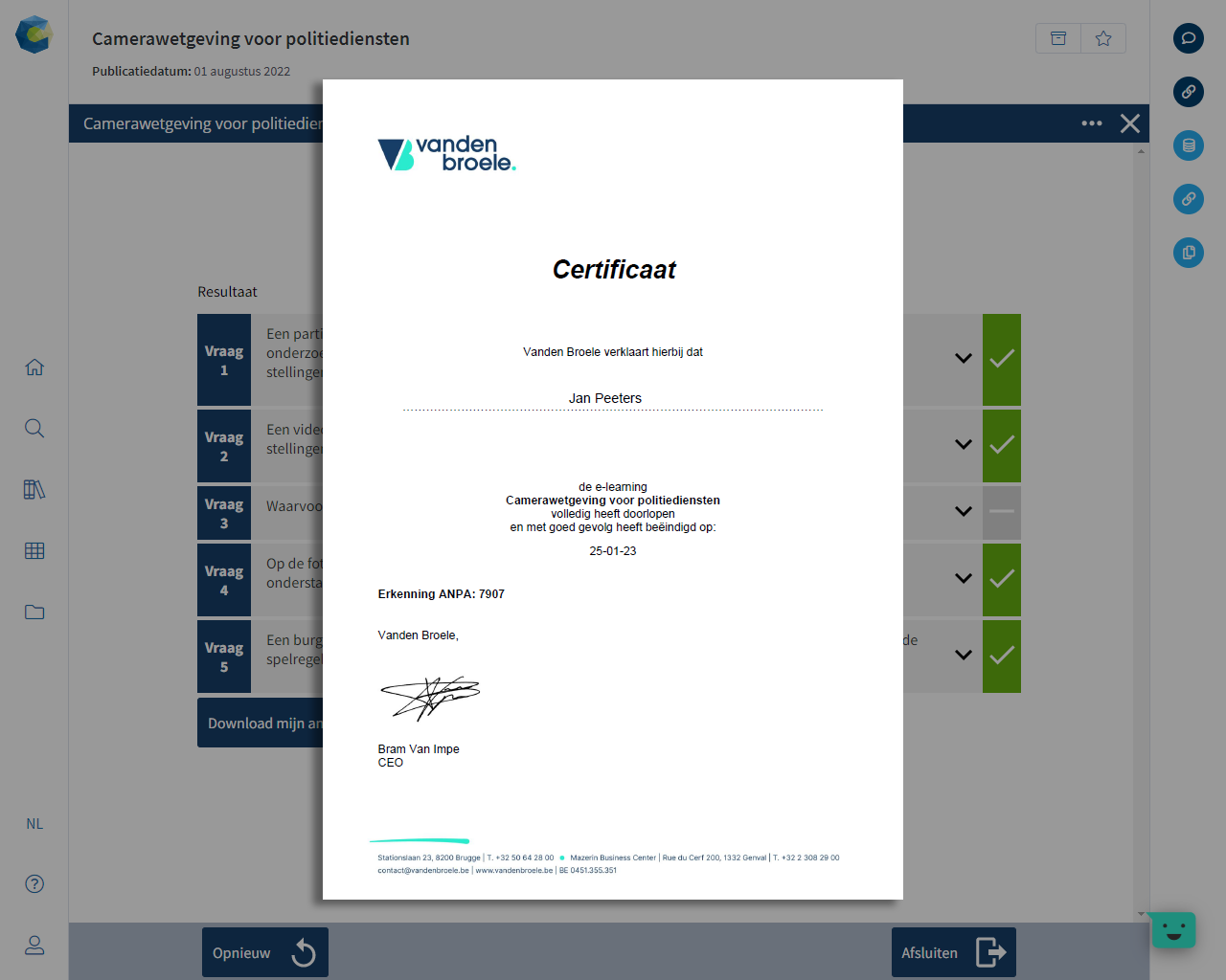 Elearning Camerawetgeving Screenshot Certificaat